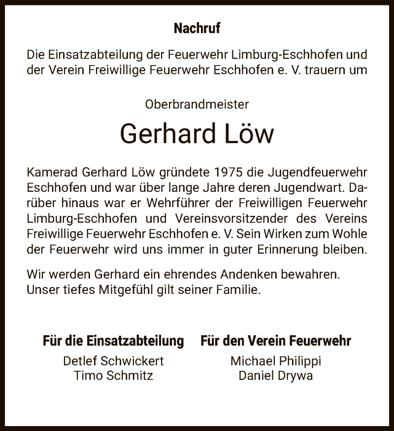  Traueranzeige für Gerhard Löw vom 29.10.2020 aus FNP