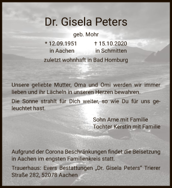 Traueranzeige von Gisela Peters von FNP