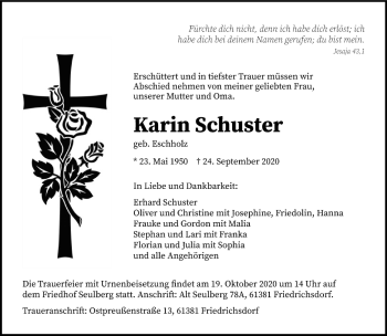 Traueranzeige von Karin Schuster von FNP