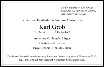 Traueranzeige von Karl Grob von FNP