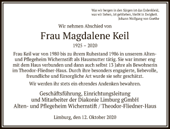 Traueranzeige von Magdalene Keil von FNP