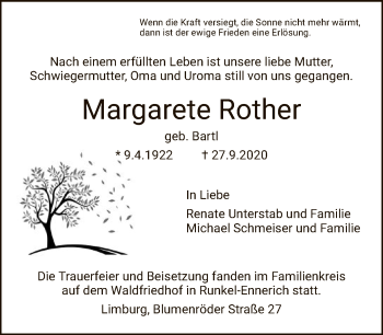 Traueranzeige von Margarete Rother von FNP