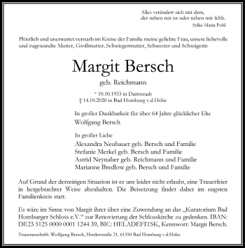 Traueranzeige von Margit Bersch von FNP