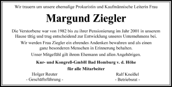 Traueranzeige von Margund Ziegler von FNP