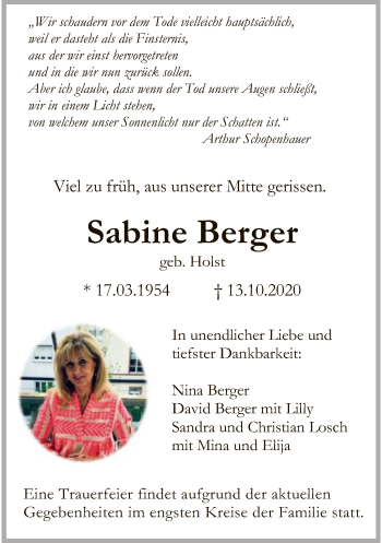 Traueranzeige von Sabine Berger von FNP