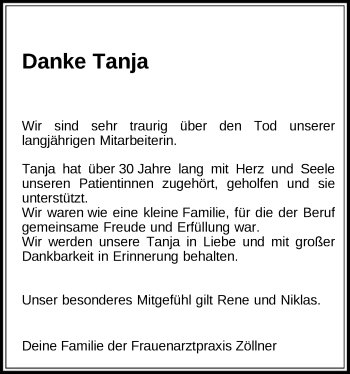 Traueranzeige von Tanja Ostwald von FNP