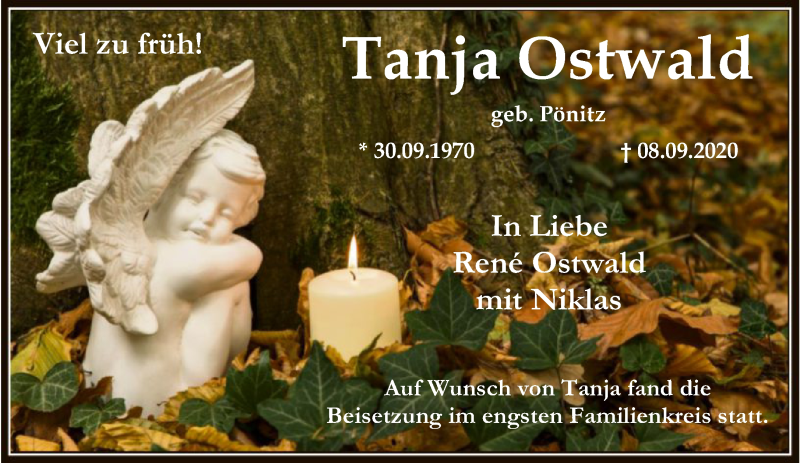  Traueranzeige für Tanja Ostwald vom 17.10.2020 aus FNP