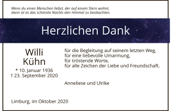 Traueranzeige von Willi Kühn von FNP