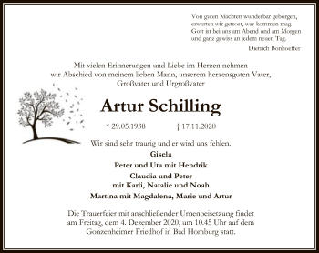 Traueranzeige von Artur Schilling von FNP