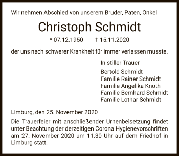 Traueranzeige von Christoph Schmidt von FNP