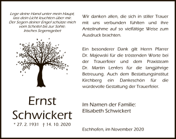 Traueranzeige von Ernst Schwickert von FNP