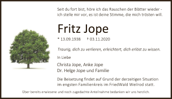 Traueranzeige von Fritz Jope von FNP