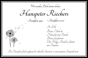 Traueranzeige von Hanspeter Riechers von FNP