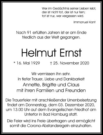 Traueranzeige von Helmut Ernst von FNP