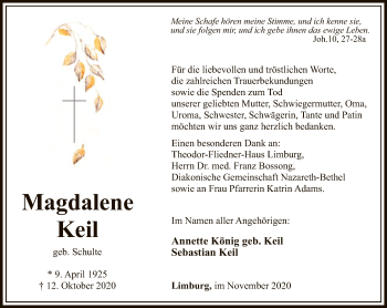 Traueranzeige von Magdalene Keil von FNP