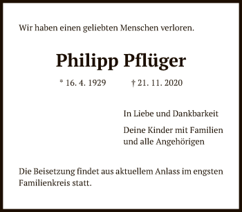 Traueranzeige von Philipp Pflüger von FNP