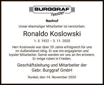 Traueranzeige von Ronaldo Koslowski von FNP