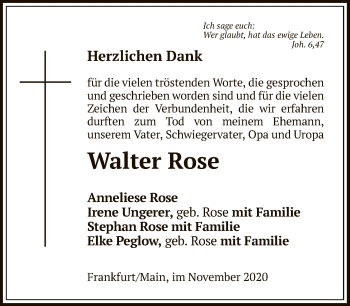 Traueranzeige von Walter Rose von FNP