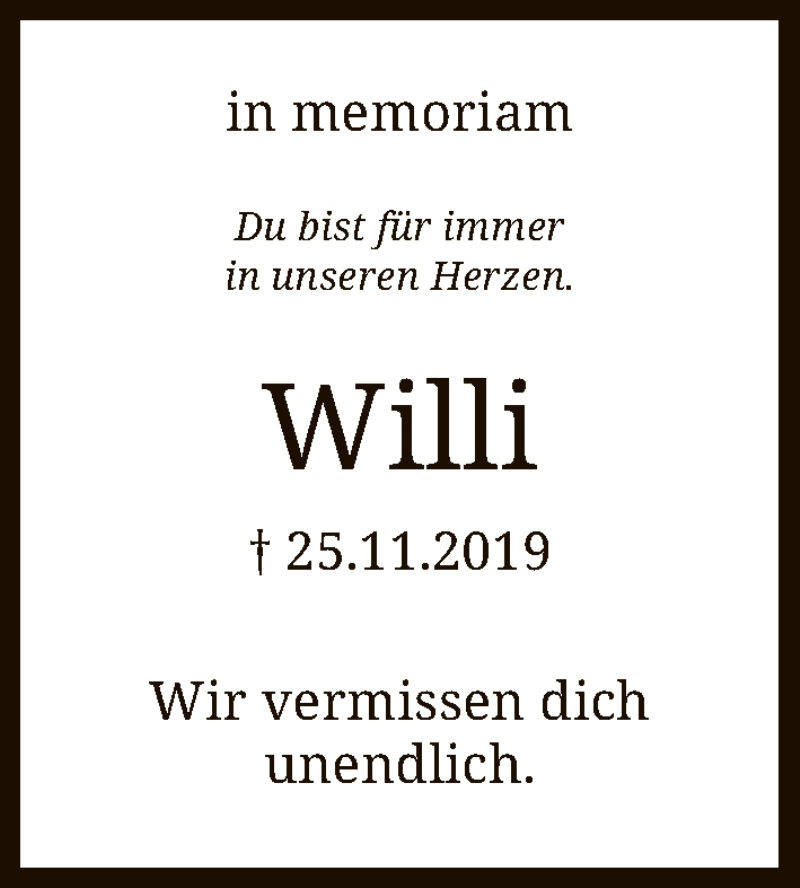  Traueranzeige für Willi Beul vom 25.11.2020 aus FNP