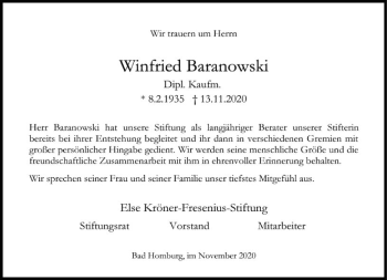 Traueranzeige von Winfried Baranowski von FNP