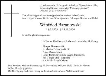 Traueranzeige von Winfried Baranowski von FNP