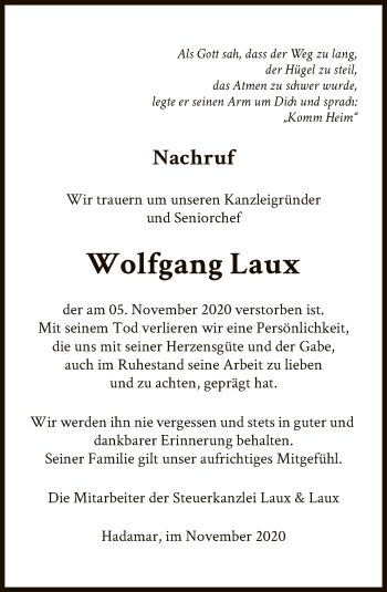 Traueranzeige von Wolfgang Laux von FNP