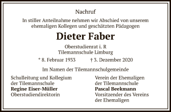 Traueranzeige von Dieter Faber von FNP