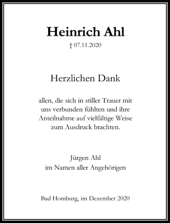 Traueranzeige von Heinrich Ahl von FNP