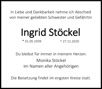 Traueranzeige von Ingrid Stöckel von FNP