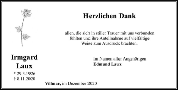 Traueranzeige von Irmgard Laux von FNP