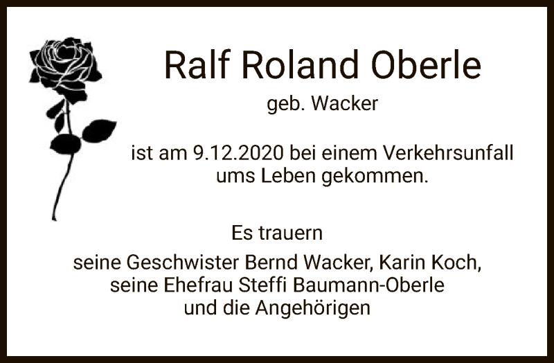  Traueranzeige für Ralf Roland Oberle vom 12.12.2020 aus FNP