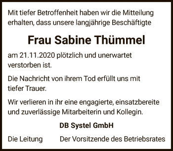 Traueranzeige von Sabine Thümmel von FNP