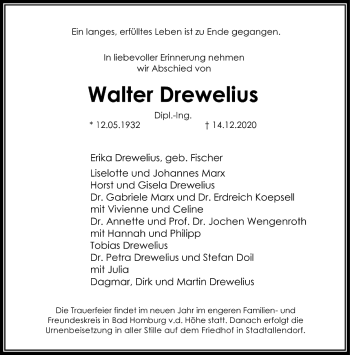 Traueranzeige von Walter Drewelius von FNP