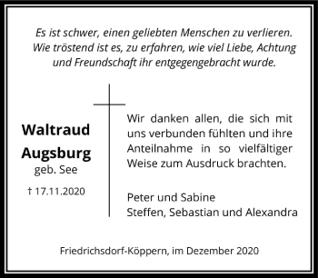 Traueranzeige von Waltraud Augsburg von FNP