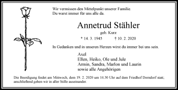 Traueranzeige von Annetrud Stähler von RMZ