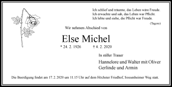 Traueranzeige von Else Michel von RMZ
