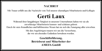 Traueranzeige von Gerti Laux von RMZ