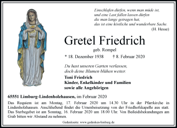 Traueranzeige von Gretel Friedrich von RMZ