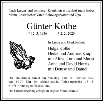 Traueranzeige von Günter Kothe von RMZ