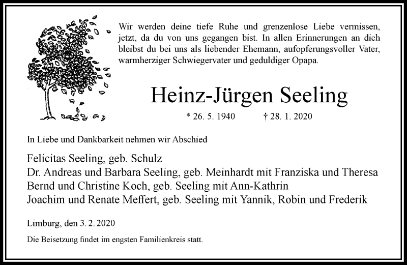  Traueranzeige für Heinz-Jürgen Seeling vom 04.02.2020 aus RMZ