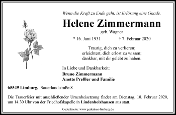 Traueranzeige von Helene Zimmermann von RMZ
