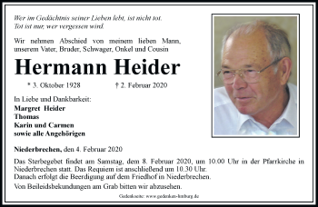 Traueranzeige von Hermann Heider von RMZ