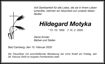 Traueranzeige von Hildegard Motyka von RMZ