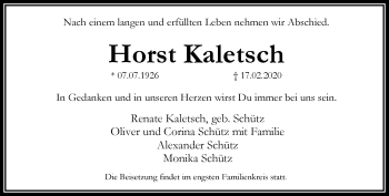 Traueranzeige von Horst Kaletsch von RMZ