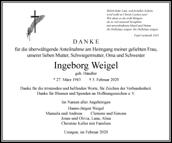 Traueranzeige von Ingeborg Weigel von RMZ