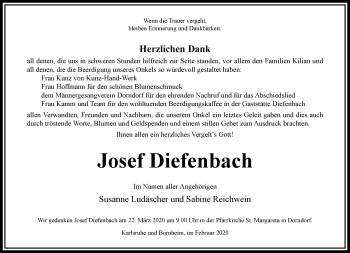 Traueranzeige von Josef Diefenbach von RMZ