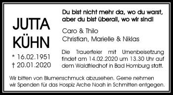 Traueranzeige von Jutta Kühn von RMZ