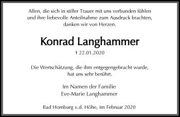 Traueranzeige von Konrad Langhammer von RMZ