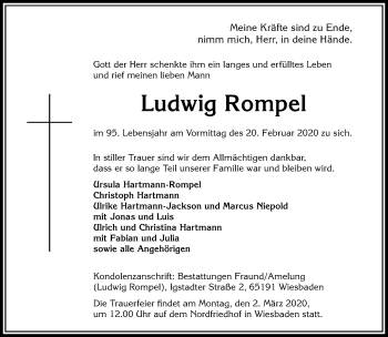 Traueranzeige von Ludwig Rompel von RMZ