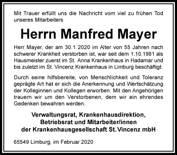 Traueranzeige von Manfred Mayer von RMZ